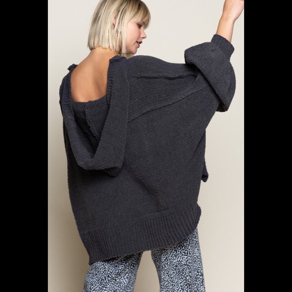 COPY - POL Charcoal Chenille Knit Hooded Sweater - Picture 9 of 9